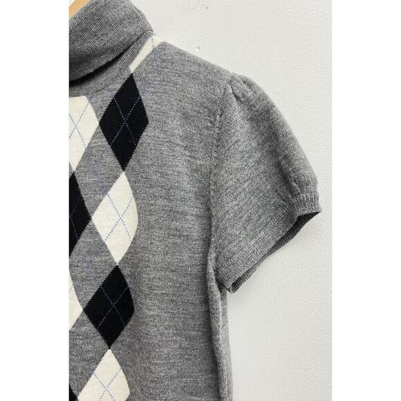 Tweeds Women’s Sz L Gray Blk Argyle 100% Merino Wool Turtleneck Sweater Academia - Picture 5 of 7